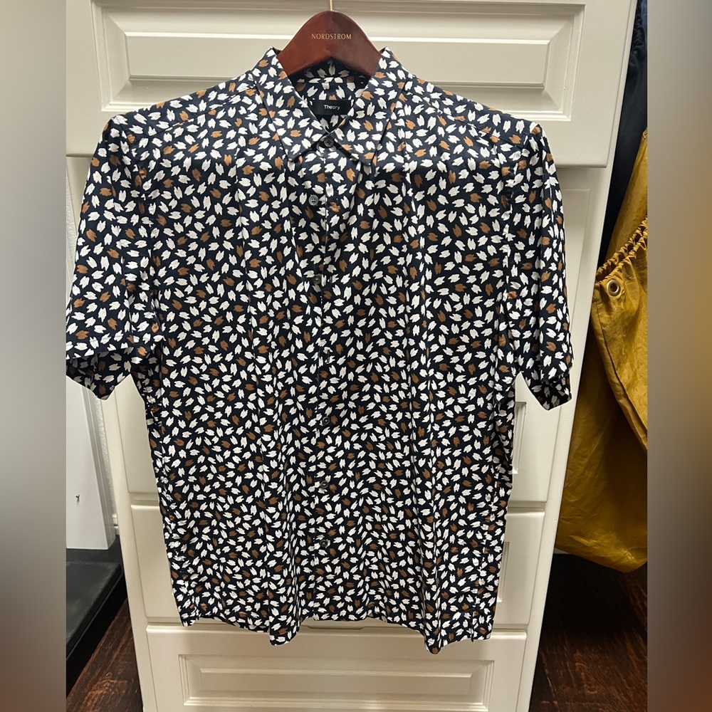 Theory Black and White Leaf Pattern Shirt